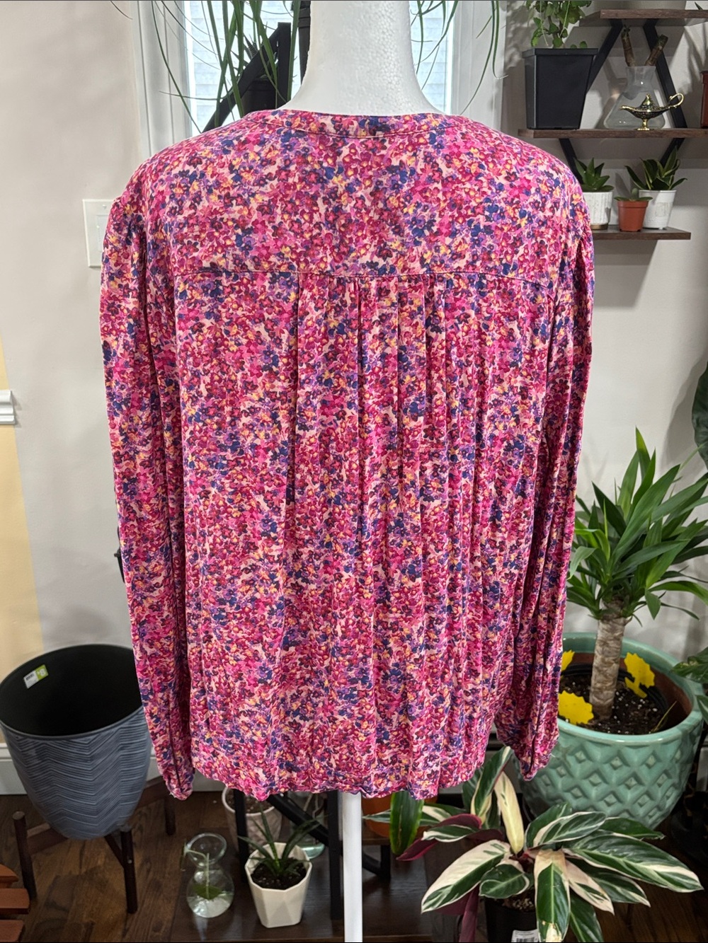 🦒Time and Tru Pink Floral Long-Sleeve Peasant Blouse size XL - Picture 5 of 5
